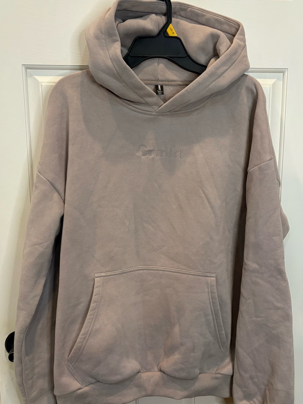 Comfort Embossed Hooded Sweatshirt in Light Taupe